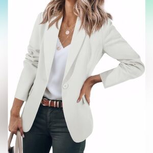 NWOT Cicy Bell Single Breasted One Button Blazer White Jacket w/ Pockets XXL 2XL